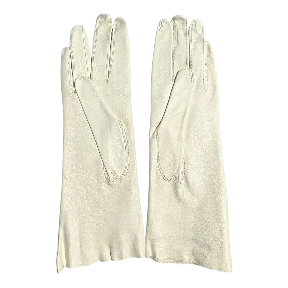 NWT Vintage Kid Skin Leather White Deadstock Wrist Long Evening Gloves Sz 7.25